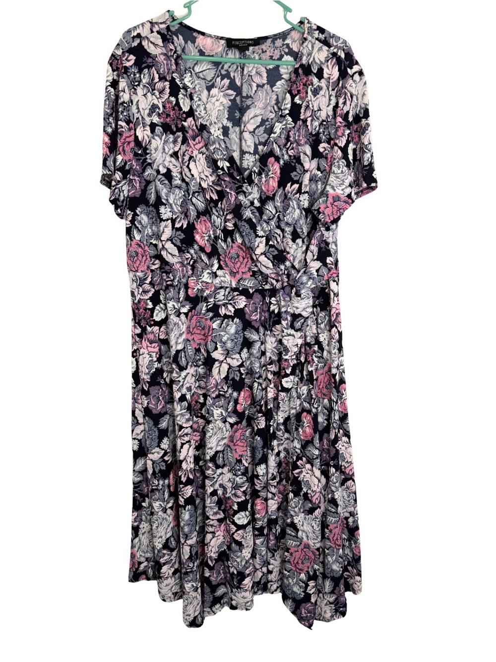 Perceptions Pink & White V Neck Short Sleeve Floral Midi Dress